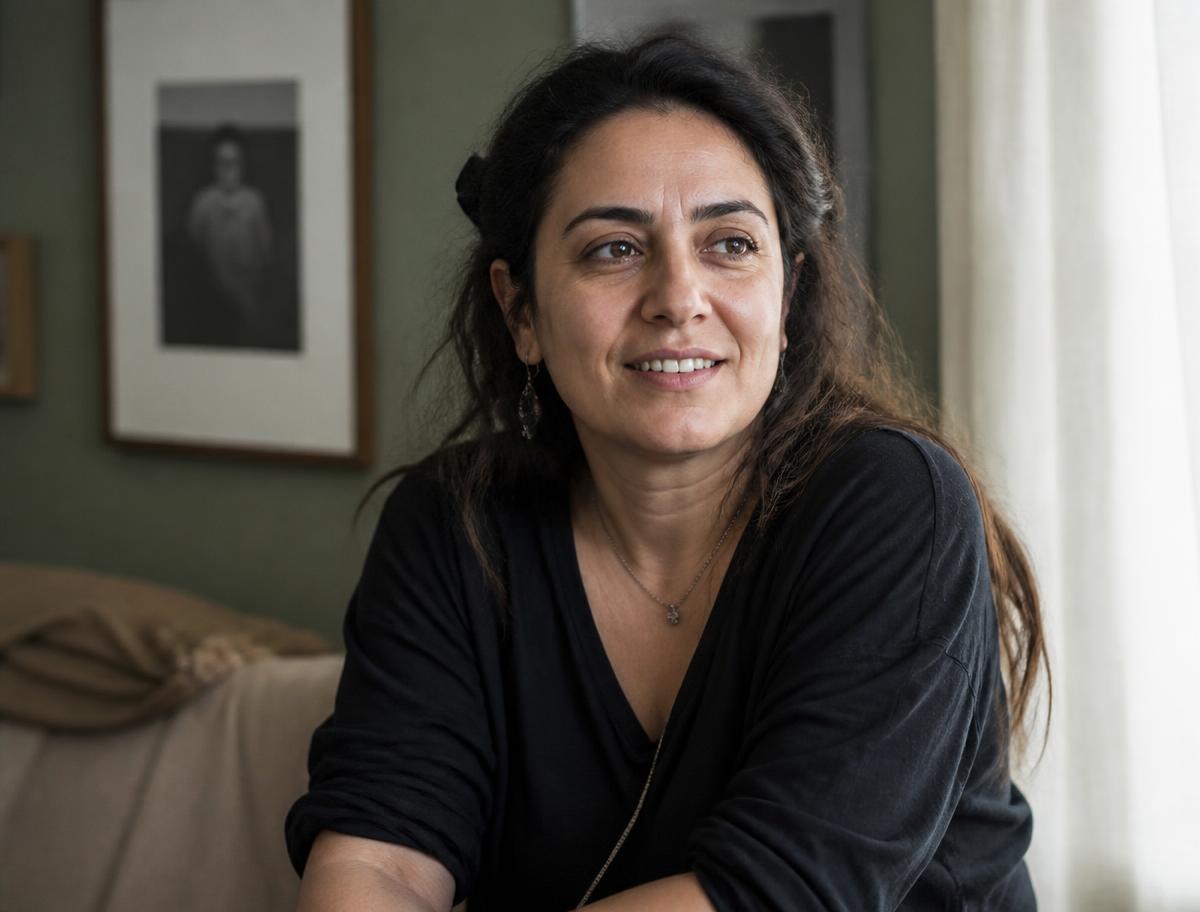 Woman smiling naturally in soft window light