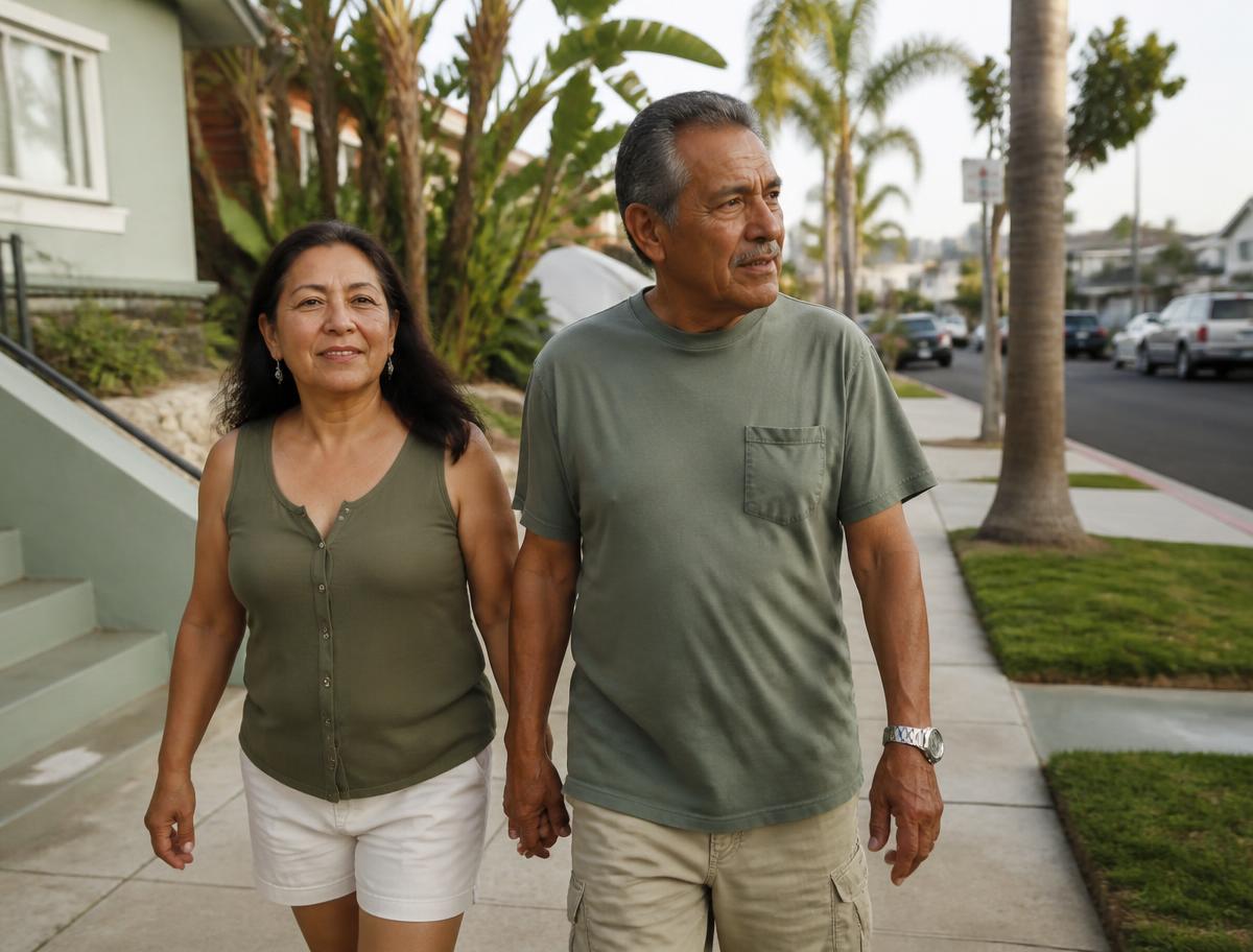 Couple walking together on a sunny San Diego street